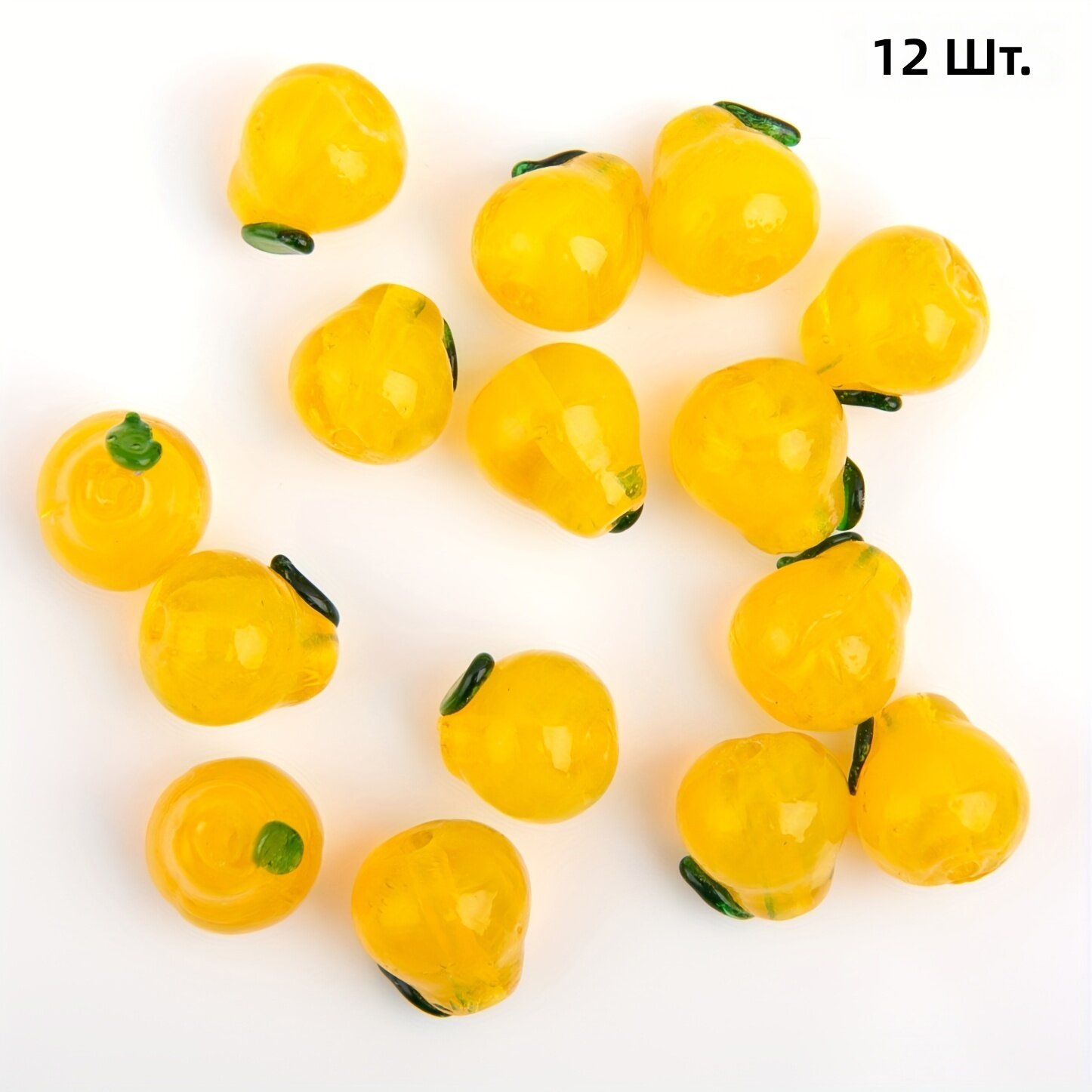 Стеклянные бусины грушевидной формы 12 шт, светло-желтые, размер около 11x13 мм