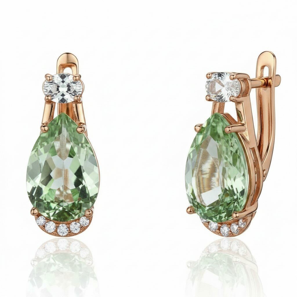 Серьги Эстет, красное золото, 585 проба, фианит, празиолит
