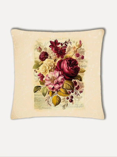 Изображение товара Чехол для подушки Пионовый букет на бежевом 40х40 велюр