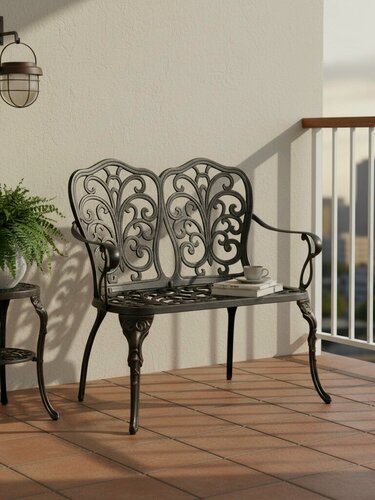 Изображение товара Садовая кованая скамья TetChair бронзовая, литой алюминий 95×56×92 см