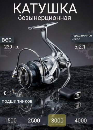 Изображение товара Катушка рыболовная безынерционная SHIMAND PGC 3000 для спиннинга, твичинга, джиггинга.