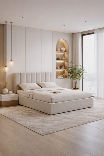 Изображение товара Двуспальная кровать Аврора, с подъемным механизмом, светло бежевый велюр , 160х200 см, Fansa