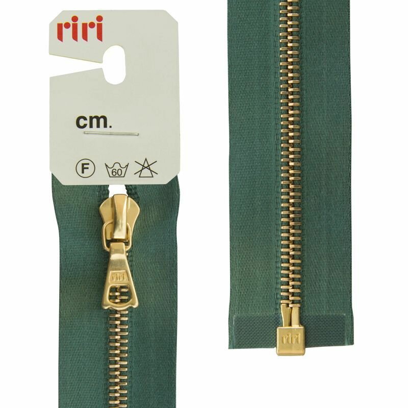 Молния riri Металлическая, Gold, разъемная, 1 замок, на атласной тесьме, 4 мм, 70 см, цвет 5861, Морская волна