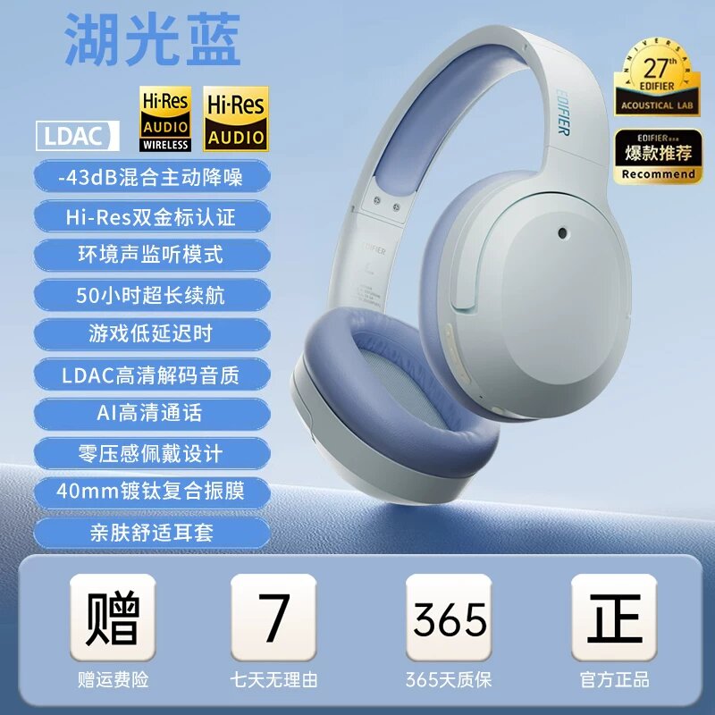 Беспроводные наушники Over-Ear с активным шумоподавлением для игр и музыки — Двойной Золотой Стандарт, голубовато-синий