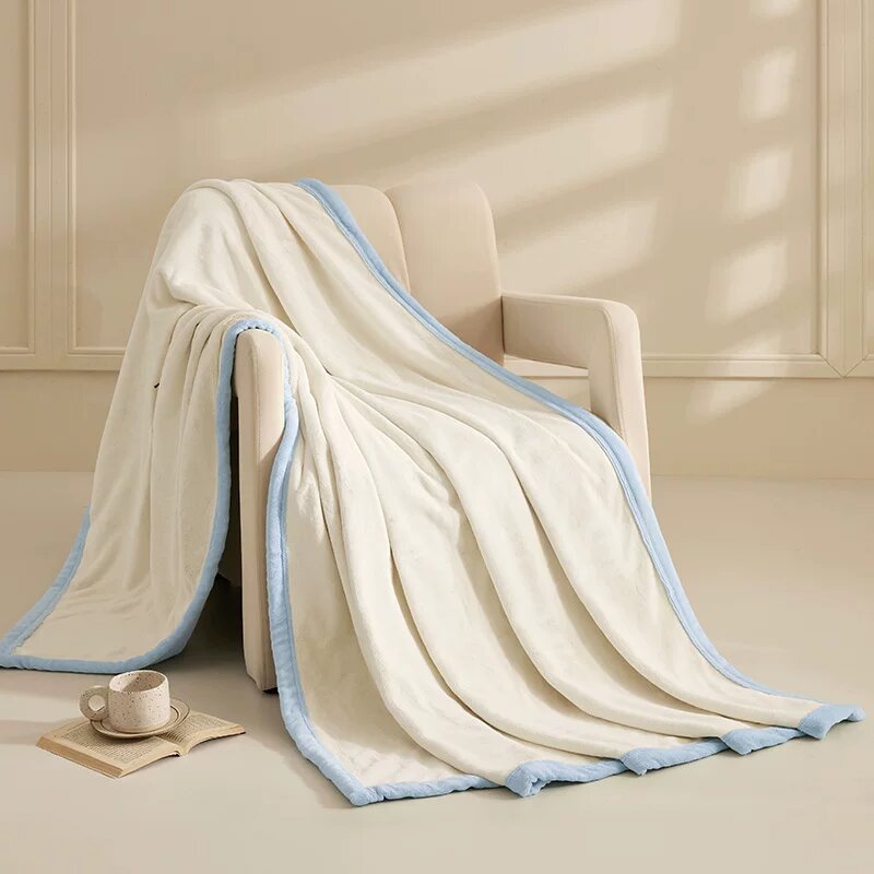 Слоновая кость и небесно-голубой толстый флисовый плед, 150x200 см, стандарт А-класса, антипушистость для зимнего уюта