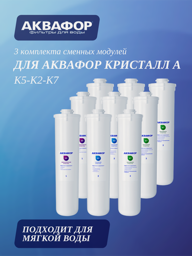 Изображение товара 3 комплекта сменных модулей для Аквафор Кристалл А на год ( К5-К2-К7 )