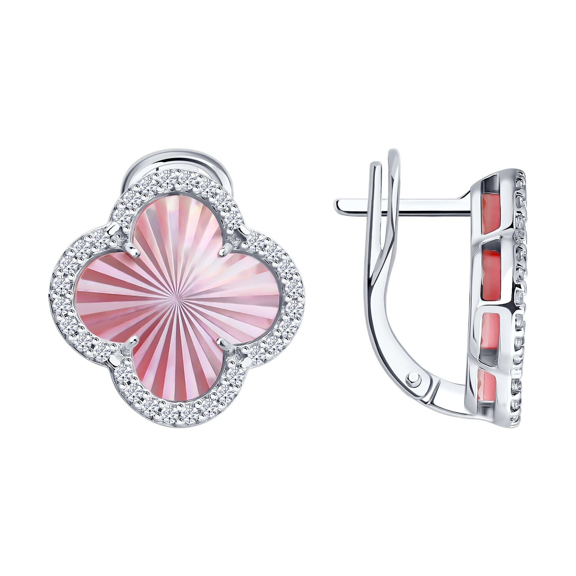 Серьги Diamant online, серебро, 925 проба, родирование, фианит, перламутр