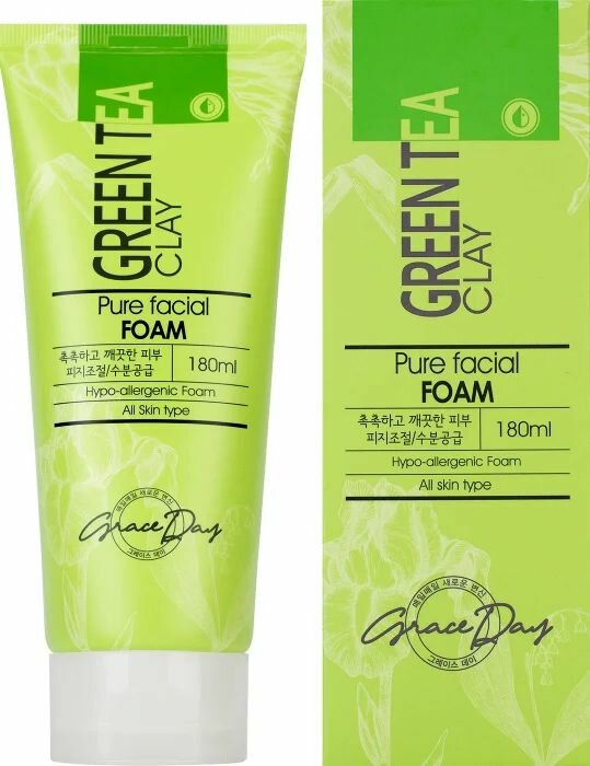 Grace Day Пенка для умывания с зеленой глиной - Green tea clay pure facial foam, 180мл