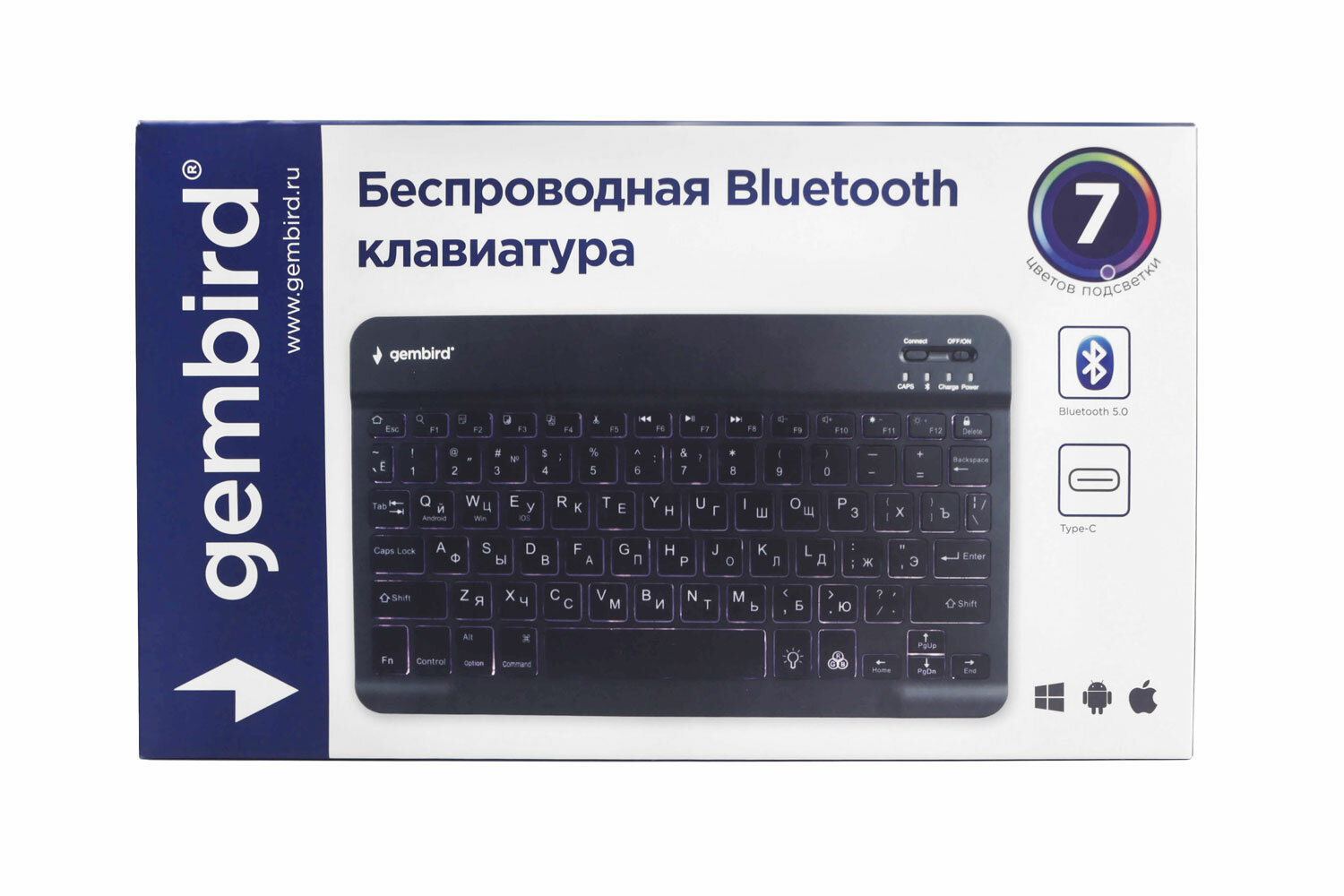 Клавиатура беспроводная Gembird 78кл., ножнич., BT 5.0, подсв. 7 цв., Type C, 500мАч, черная - фото №4