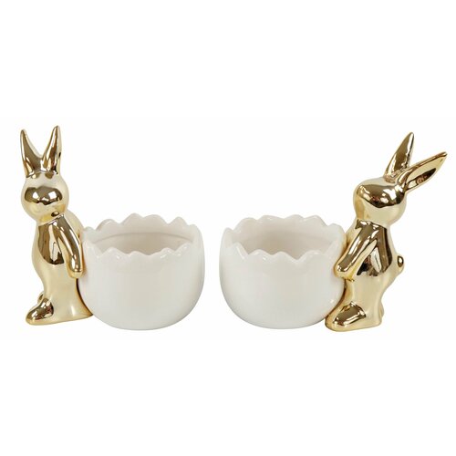 Набор Hoff Interieur 2 подставки для яйца с зайцами золото GOLDGLANZ 9x7x10см фарфор 5250₽
