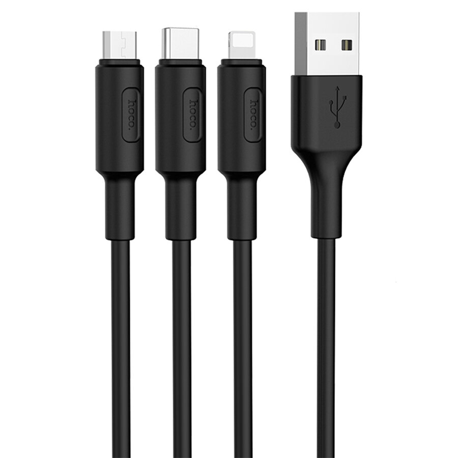 Кабель для айфон USB HOCO X25 Soarer 3 в 1 USB - Type-C + Lightning + MicroUSB, 2А, 1 м, черный