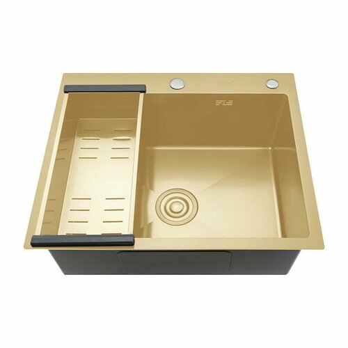 Кухонная мойка с коландером Gappo GS6050-3 60х50 из нержавеющей стали золотой сатин 17636₽