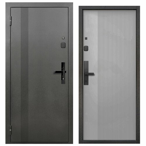 Дверь входная с Умным Эл. замком металлическая Foreman Т-9 2050х860 Левая Антик серебро - Эмалит серый