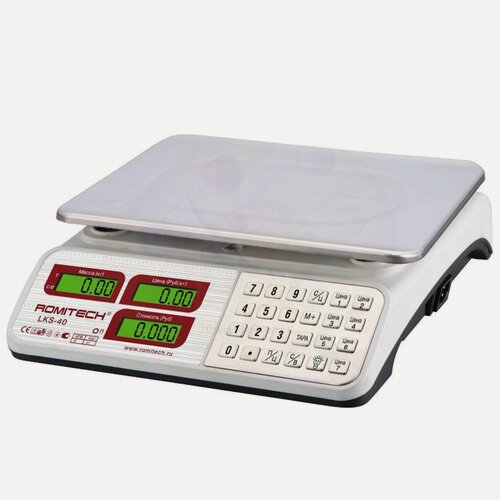 Изображение товара Весы торговые электронные настольные Romitech LKS-40 до 40 кг, шаг 2 г, металлические кнопки, 33х23 см