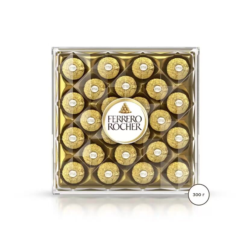 Конфеты шоколадные Ferrero Rocher в подарок из молочного шоколада, покрытые измельченными орешками, с начинкой из крема и лесного ореха, 300 г — фото 1