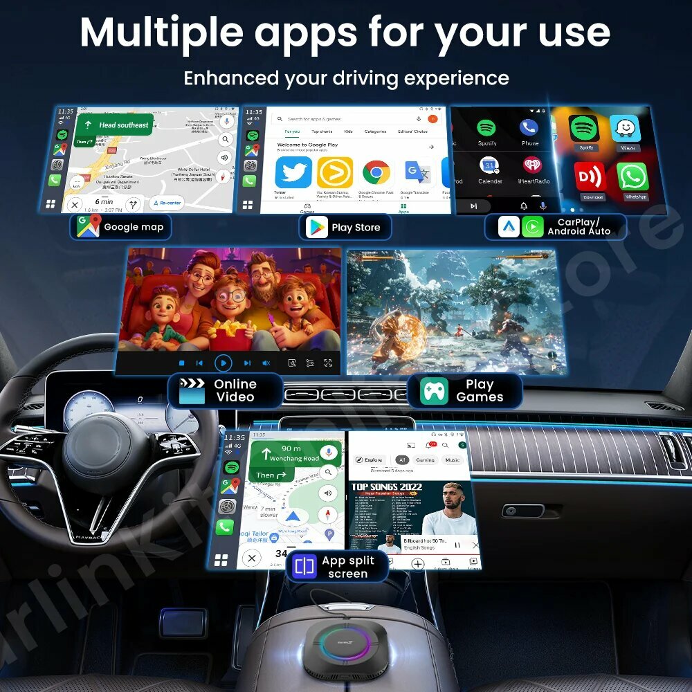 Carlinkit Android 13 S2 Ai Box SM6115 Carplay Беспроводная Android автоматическая поддержка Youtube Netfilx IPTV Spotify Автомобильные интеллектуальные системы, EAU, 4GB RAM 64GB ROM — фото 1