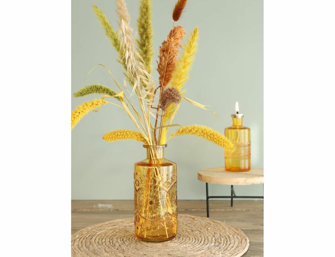 Стеклянная ваза-бутыль джерг - медовое вино, охровая, 21 см, 4 SEASONS 29762