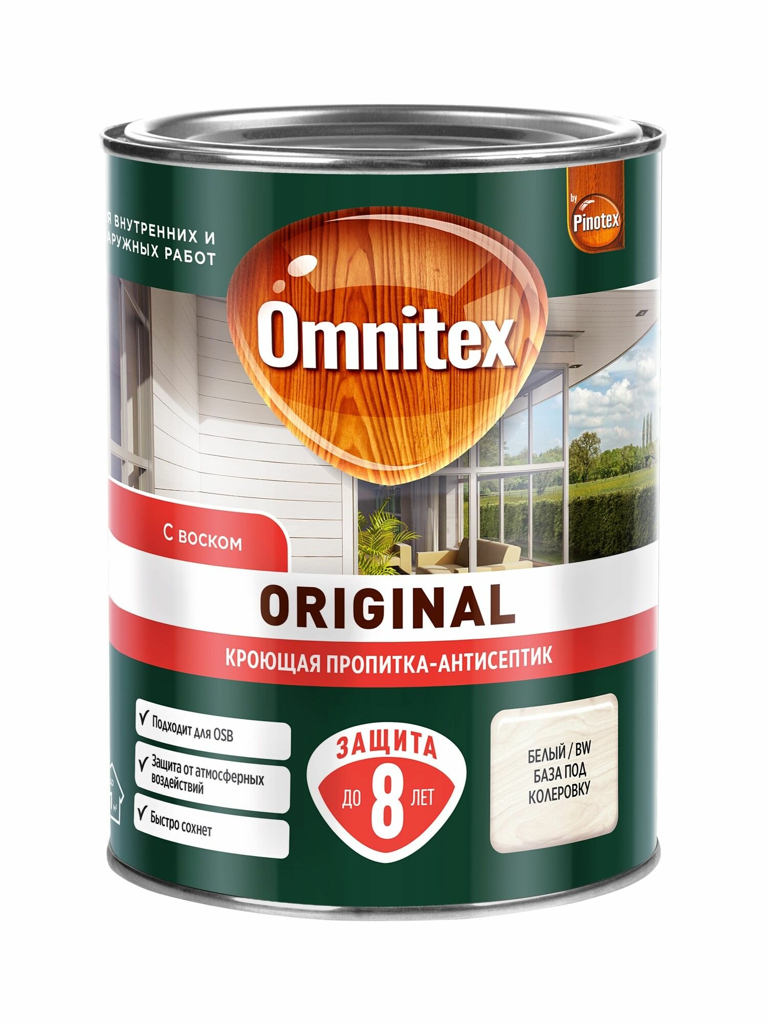 Пропитка кроющая для древесины и OSB плит Pinotex / Omnitex Original база BW белая матовая (09л)