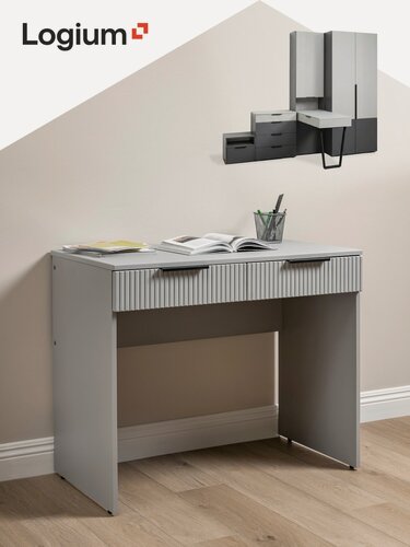 Изображение товара Стол письменный компьютерный с ящиками LOGIUM Клео 12.165 "Шиншилла", серый, с ящиками, из МДФ