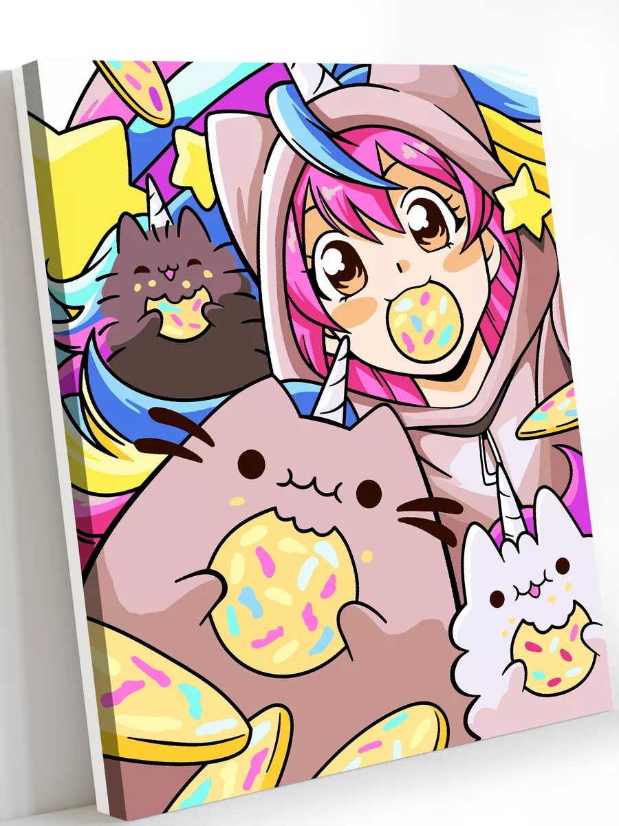 Картина по номерам на холсте с подрамником 40х50 см Котики Аниме