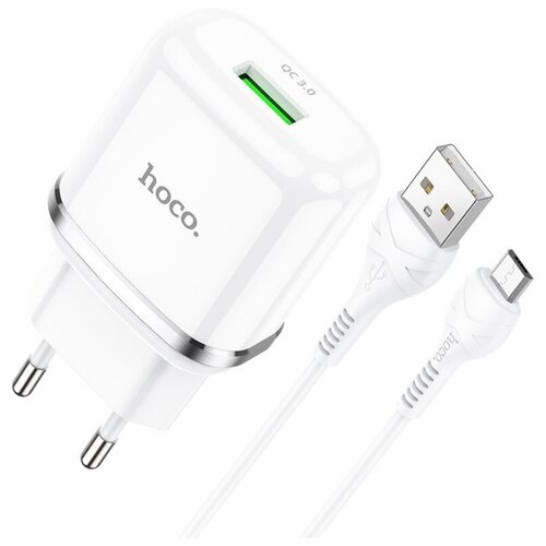 фото Сетевое зарядное устройство hoco n3 special single port qc3.0 charger set micro белый