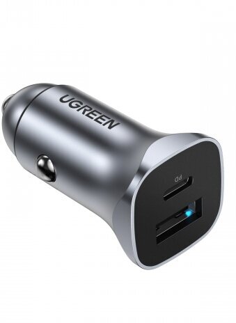 Автомобильное зарядное устройство Ugreen CD130 (30780) USB-C PD+USB-A QC 24 Вт Fast Car Charger, серый