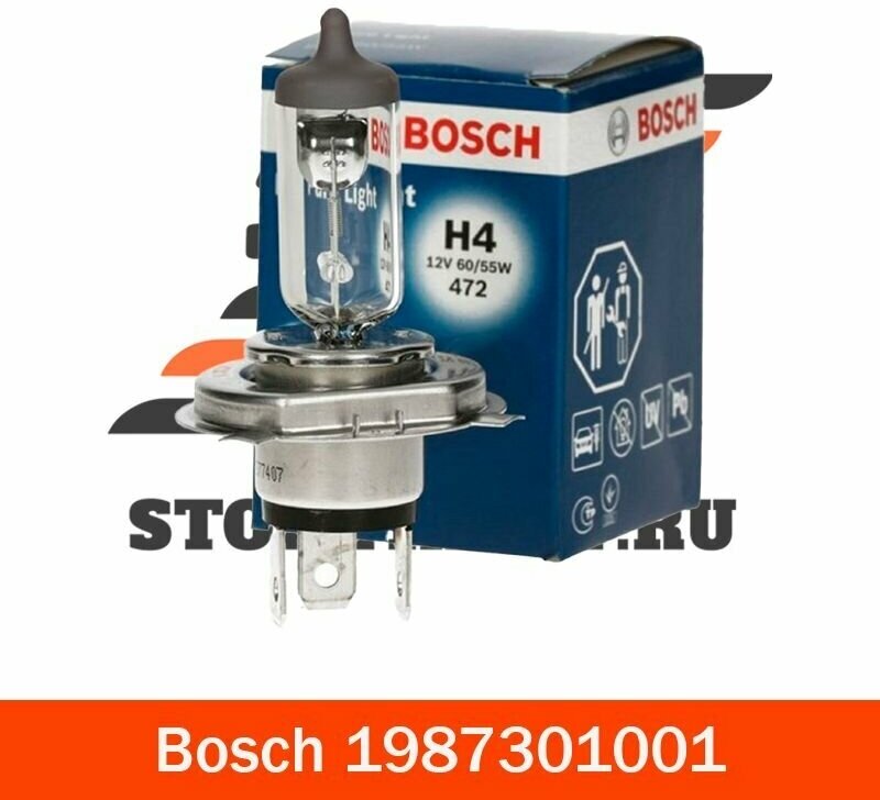 Лампа автомобильная галогенная Bosch Pure Light 1987301001 H4 P43t 60/55w 1 шт. - фотография № 6