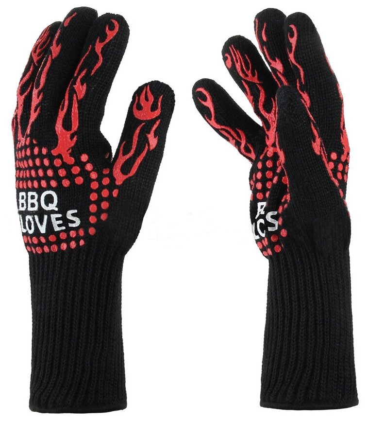 Огнеупорные двухслойные перчатки, на 500 градусов, для гриля и барбекю, 2 шт - фотография № 4