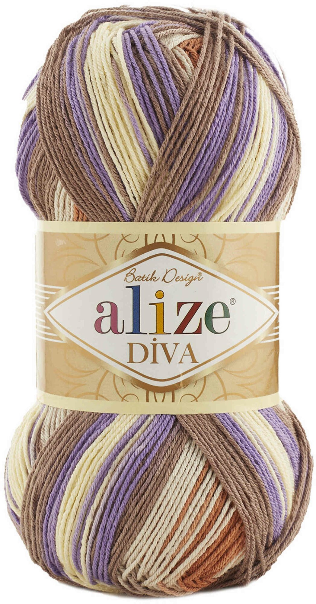 Пряжа Alize Diva Batik коричневый-сиреневый-молочный (7391), 100%микрофибра, 350м, 100г, 5шт