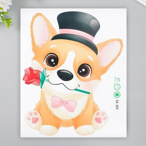 SUI Наклейка пластик интерьерная цветная Пёсик в цилиндре с розой 24х29 см 322₽