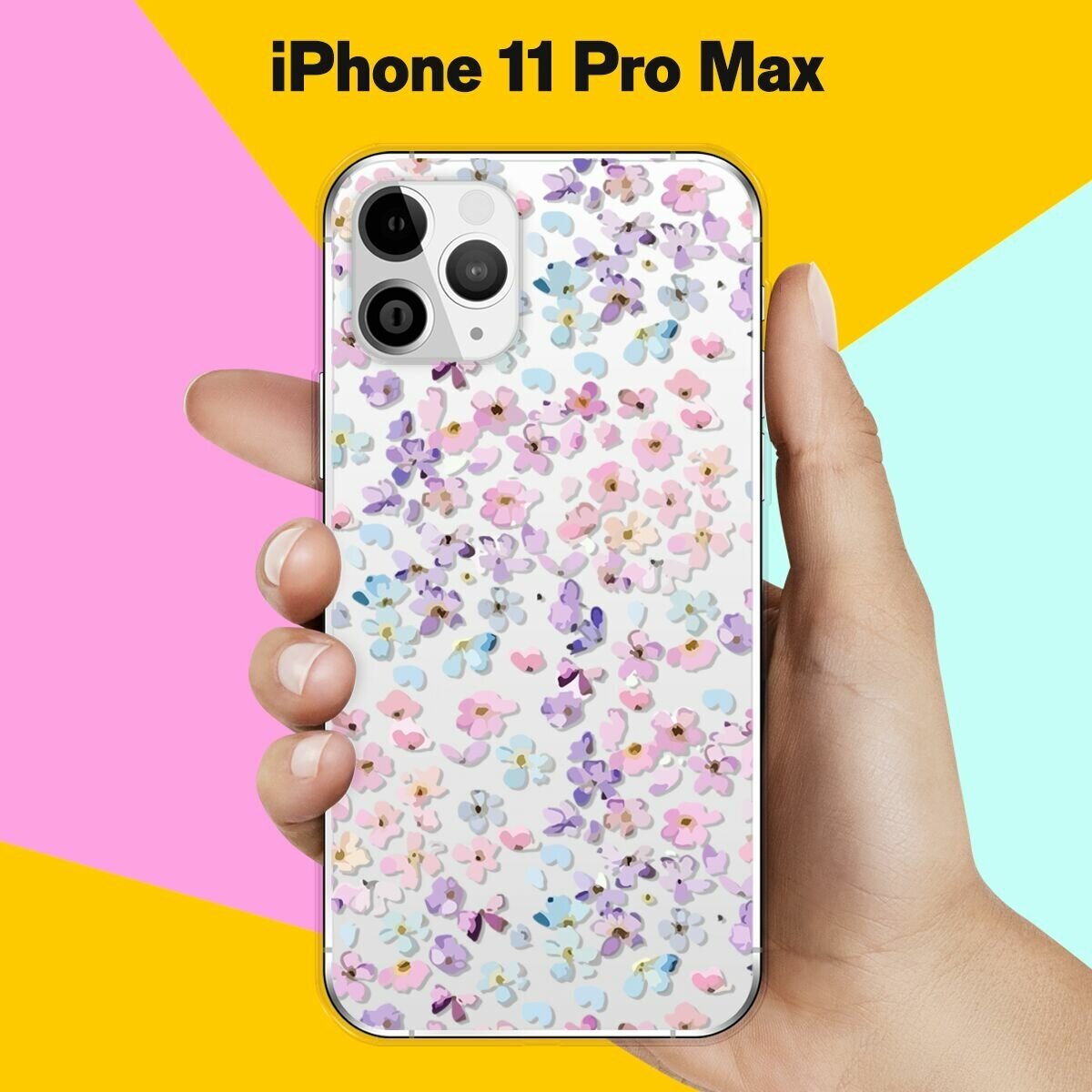Силиконовый чехол на Apple iPhone 11 Pro Max Розовые цветы / для Эпл Айфон 11 Про Макс