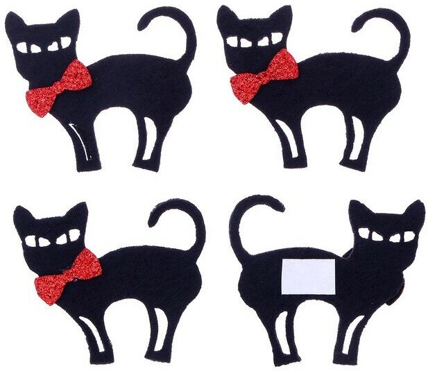 Декор на клеевой основе «Кошка с бантиком» набор 4 шт, размер 1 шт: 5,3 × 4,5 см
