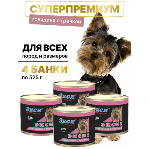 корм влажный lunch for pets для щенков средних и крупных пород мясо молодых бычков 6шт х 850 г Корм консервированный Экси Экси-2 для собак,  говядина С гречкой, 4 шт по 525 г