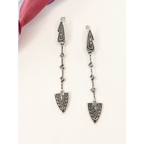 Серьги с подвесками SADAF, серебро, 925 проба, чернение, оксидирование, размер/диаметр 67 мм., серебряный, черный