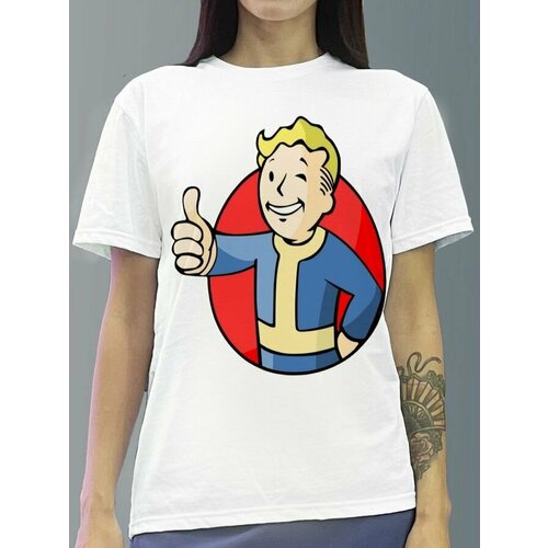 фото Футболка женская белая из хлопка с dtf принтом игра fallout - 60 будь на стиле