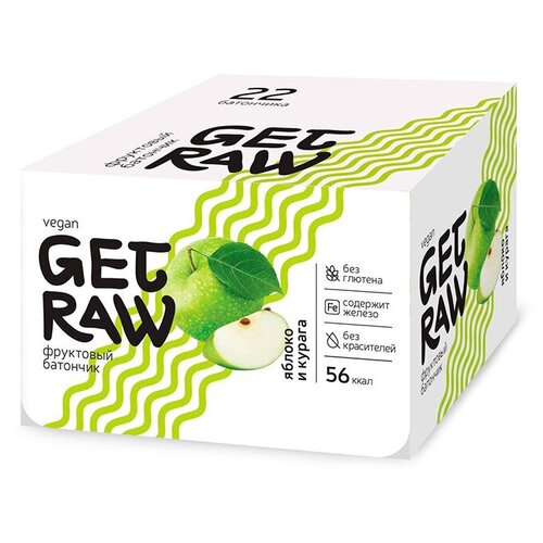 фото Батончик фруктовый get raw 22*30 г - яблоко-курага леовит