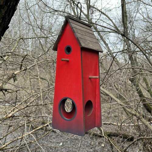 Деревянный скворечник для птиц PinePeak / Кормушка для птиц подвесная для дачи и сада, 390х140х130мм