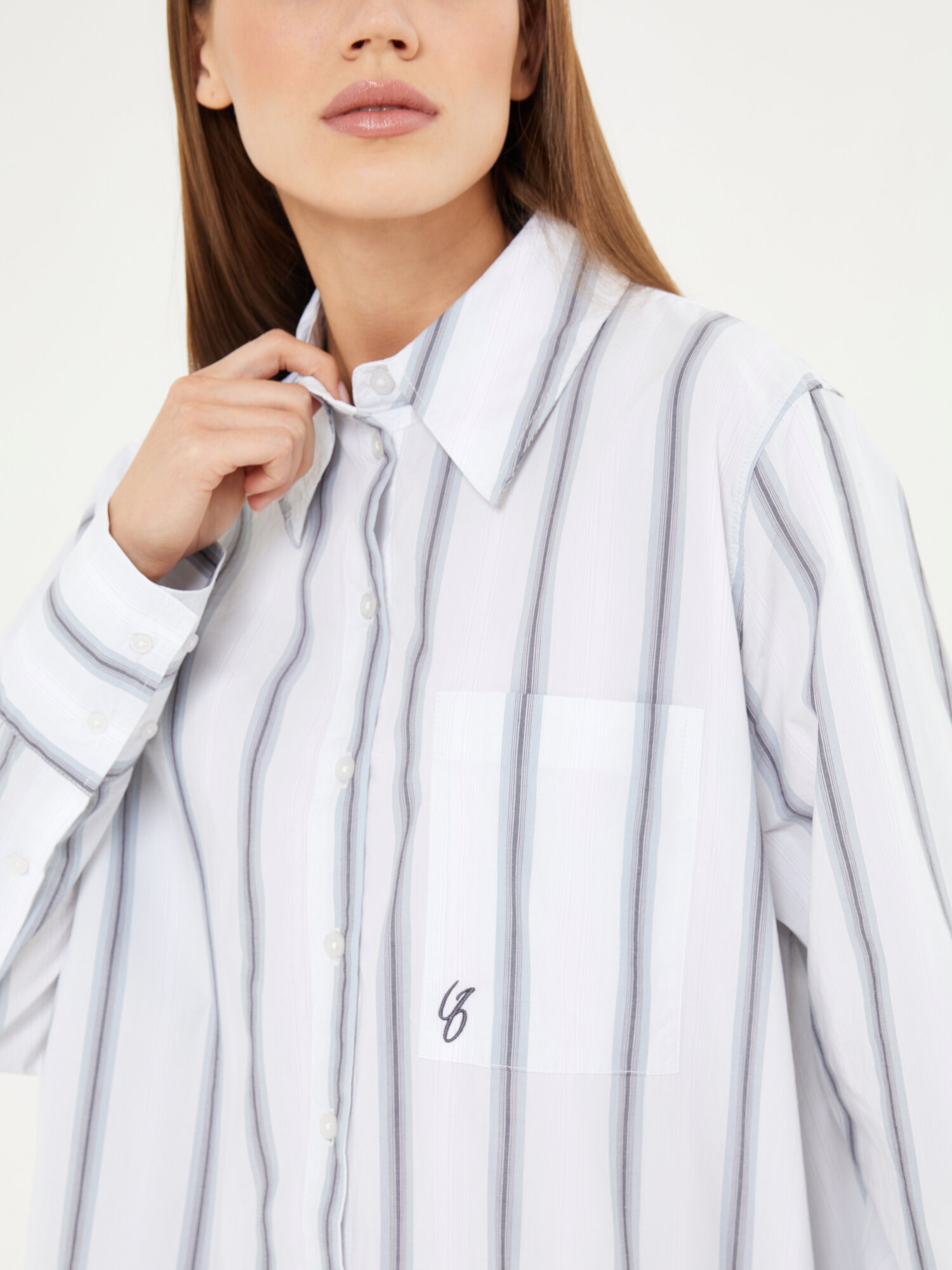 Рубашка Sela, размер M INT, голубой графика мелкая — фото 1