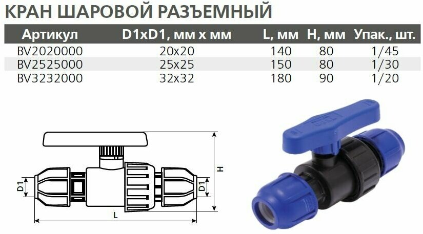 Кран шаровой 32мм компрессионный ПНД - фотография № 3