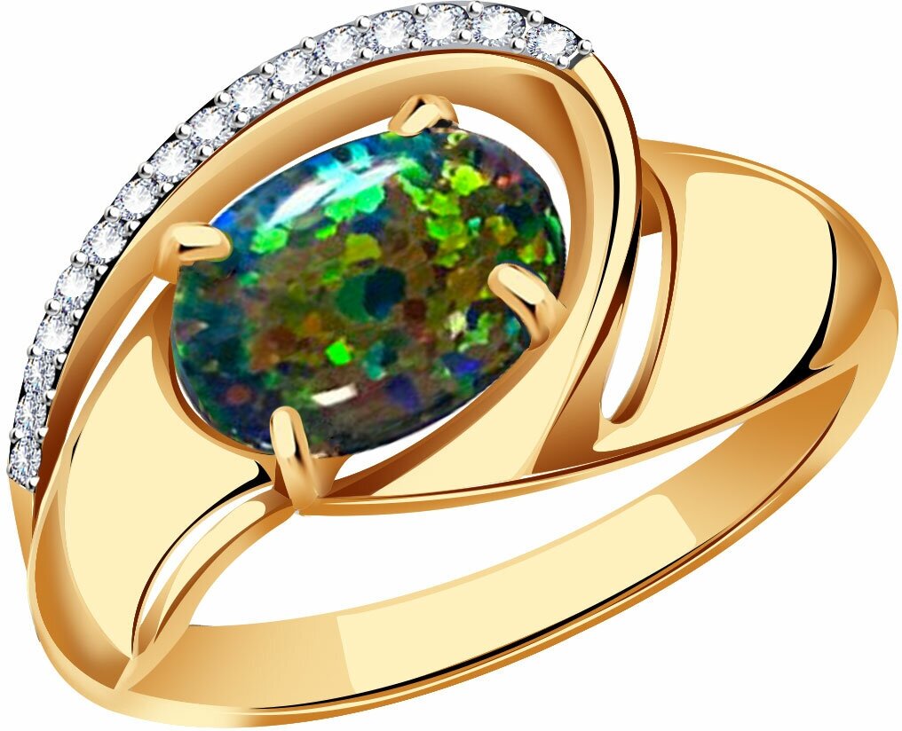 Кольцо Diamant online, золото, 585 проба, опал, фианит