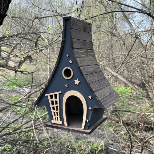 Деревянный скворечник для птиц PinePeak / Кормушка для птиц подвесная для дачи и сада, 330х250х150мм