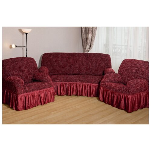 фото Чехлы с оборкой на диван и 2 кресла "модерн-металлик", цвет: бордо karbeltex