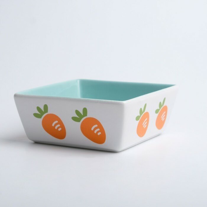 Миска керамическая квадратная "Морковки", 300 мл, 11 x 4,5 cм, зелёная - фотография № 1