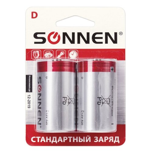 батарейка космос r20 в упаковке 2 шт Батарейка SONNEN D R20, в упаковке: 2 шт.