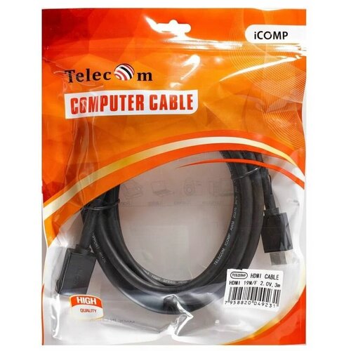 Кабель-удлинитель аудио-видео PREMIER Telecom, HDMI (m) - HDMI (f) , ver 2.0, 3м, GOLD, черный [tcg235mf-3m] кабель displayport 3м telecom cg720 3m круглый черный