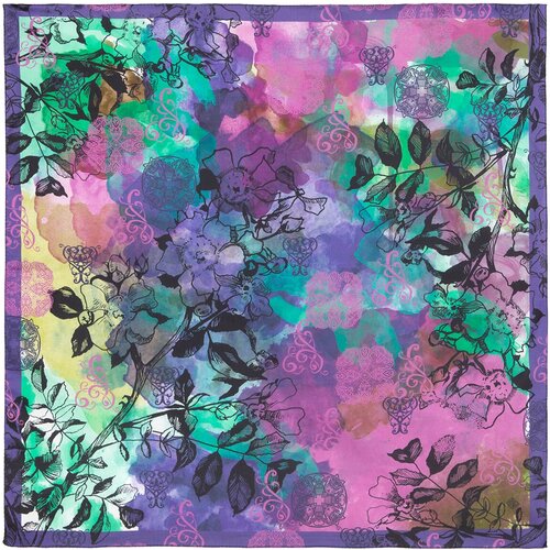 фото Платок из хлопка павловопосадские платки 10707 15, фиолетовый, 80 х 80 см павловопосадская платочная мануфактура