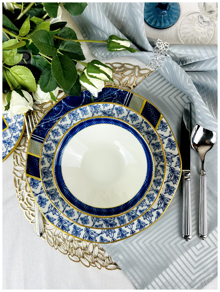 Набор фарфоровых тарелок, Столовый сервиз. O.M.S. 8 предметов на 2 персоны. Рисунок Azul