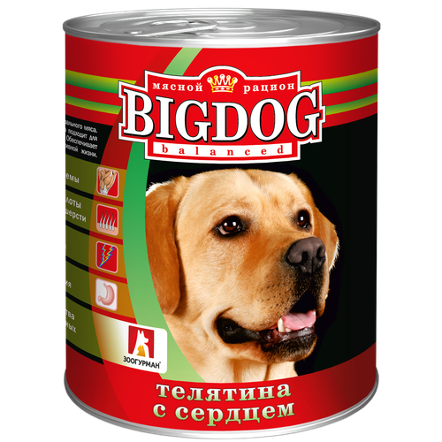 Влажный корм для собак Зоогурман Big Dog, телятина, сердце 1 уп. х 1 шт. х 850 г (для средних и крупных пород) влажный корм для собак зоогурман big dog говядина баранина 1 уп х 1 шт х 850 г для средних и крупных пород