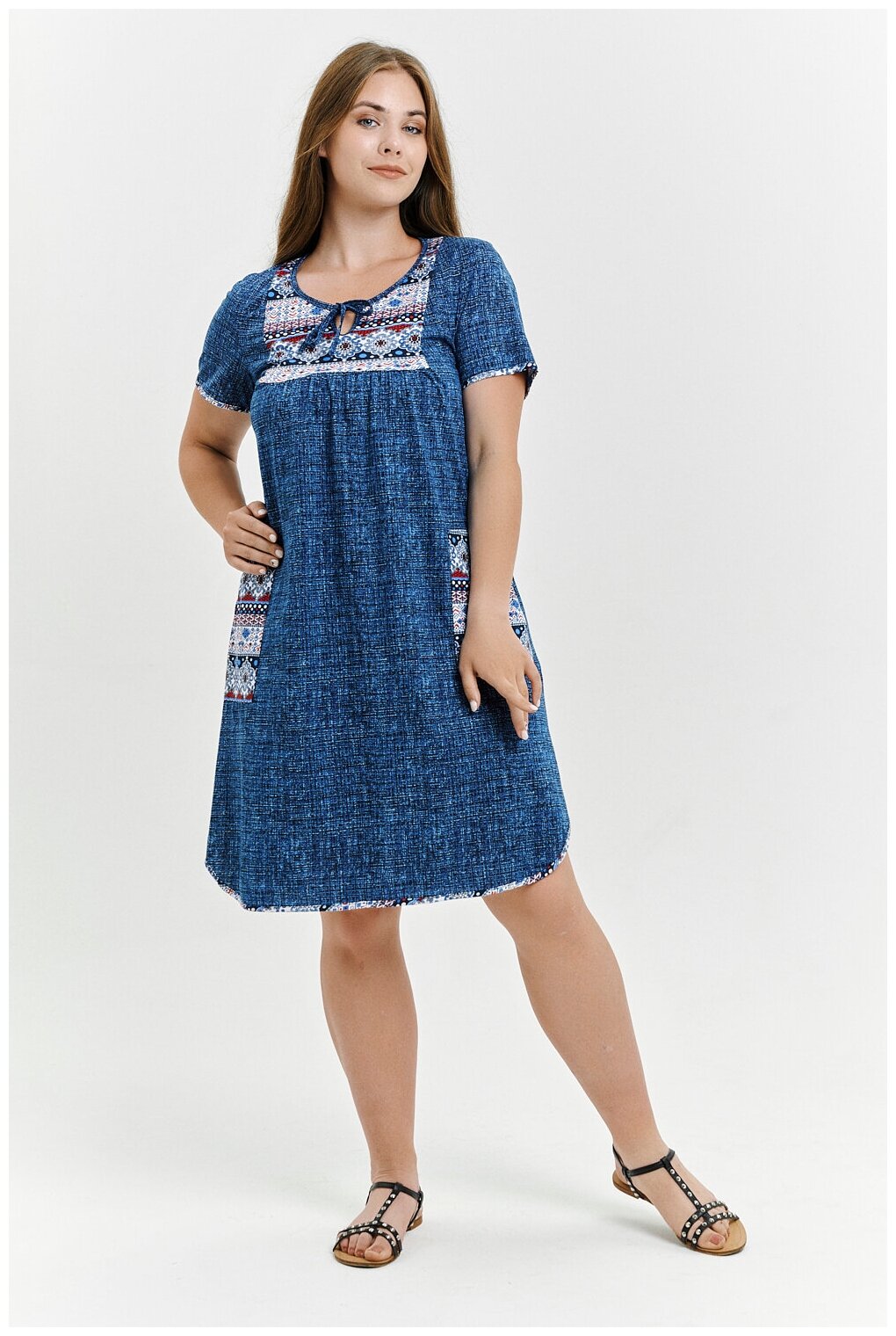 Туника Натали, короткий рукав, карманы, размер 60, синий - фотография № 15