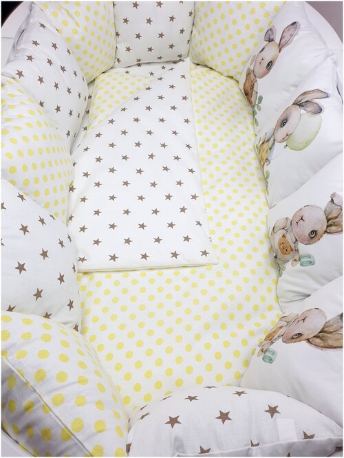 Бортики в детскую кроватку для новорожденных с одеялом и постельным бельем